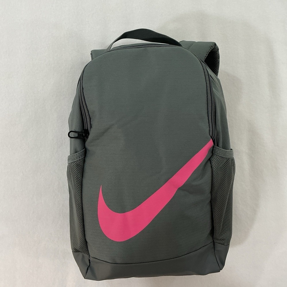 Nike Brasilia Backpack Gray Pink Swoosh 18" Travel School Sports Gym Athletic - Picture 8 of 16